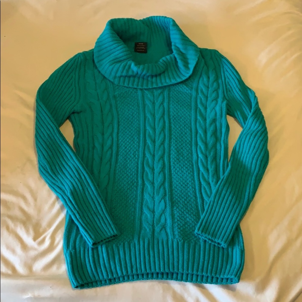 Turquoise Loose-Turtle Neck Sweater